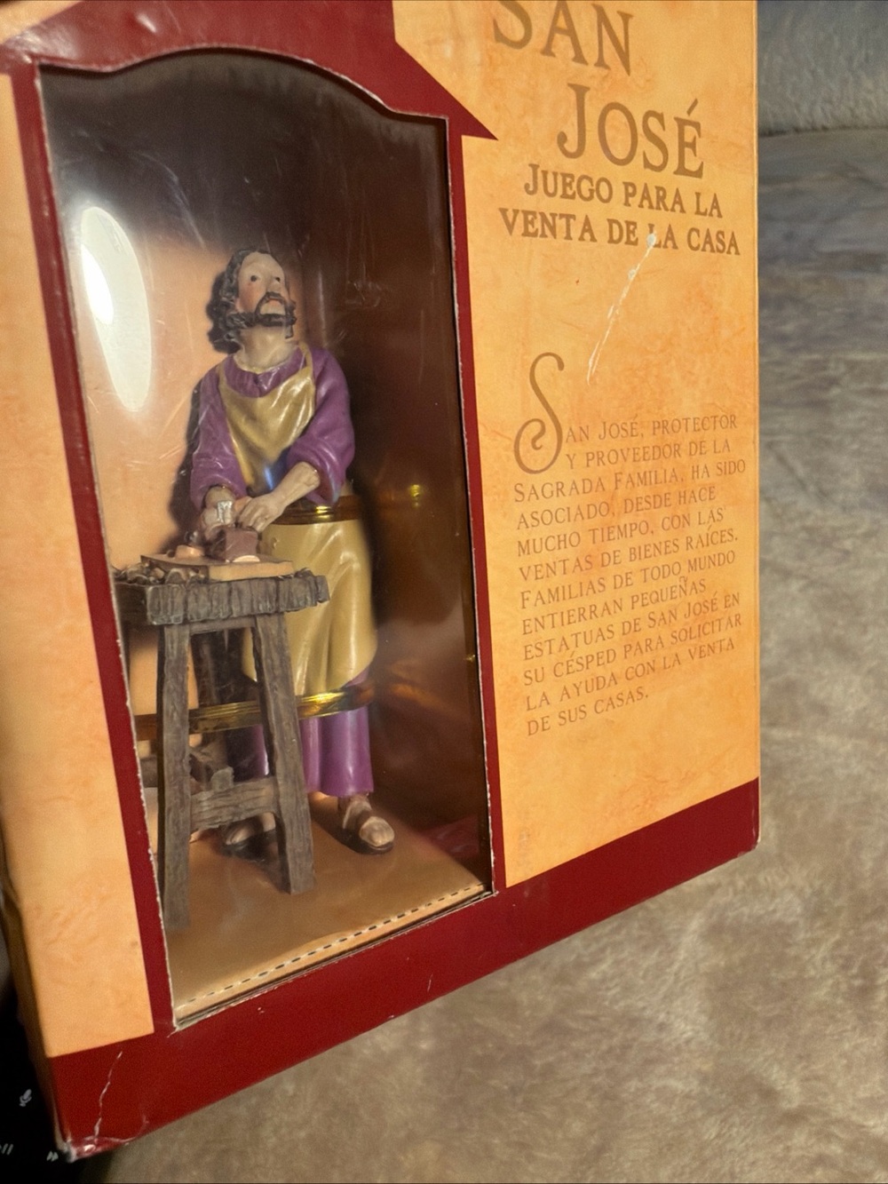 San José Figurine in Purple and Gold Robe prayer saint for sale of your house 4”
